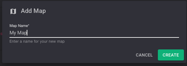 Add Map dialog — "My Map" entered, CREATE button enabled