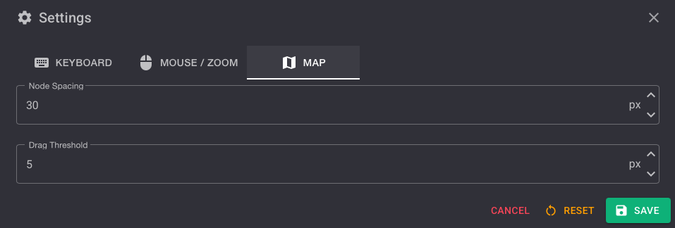 Map settings tab